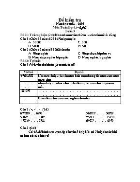 Đề kiểm tra môn Toán Lớp 4 - Tuần 3 - Năm học 2013-2014
